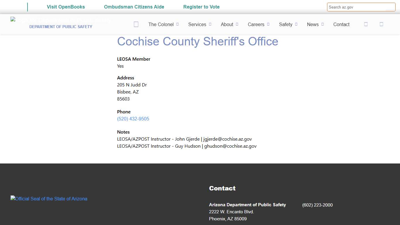 Cochise County Sheriff's Office | Department of Public Safety