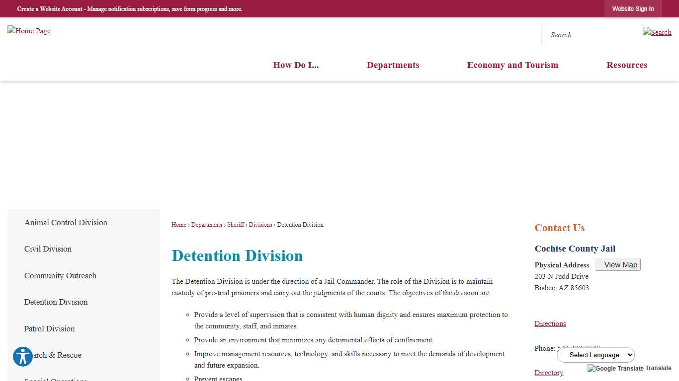 Detention Division | Cochise County, AZ